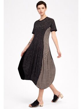 Urban Alembika Woman Black Stripe Cocoon Patchwork Maxi Dress US4 Lagenlook Boho